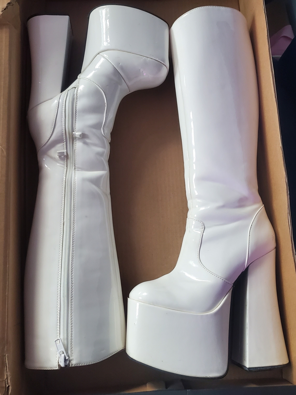 CLUB EXX BOOTS Patent White Over-the-Knee Platform Boots with Block Heel - Picture 2 of 8